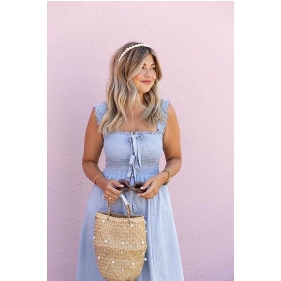 Reformation Dresses & Skirts - Reformation Darla Midi Dress Mineral Light Chambray Blue Smocked Tie Size Small